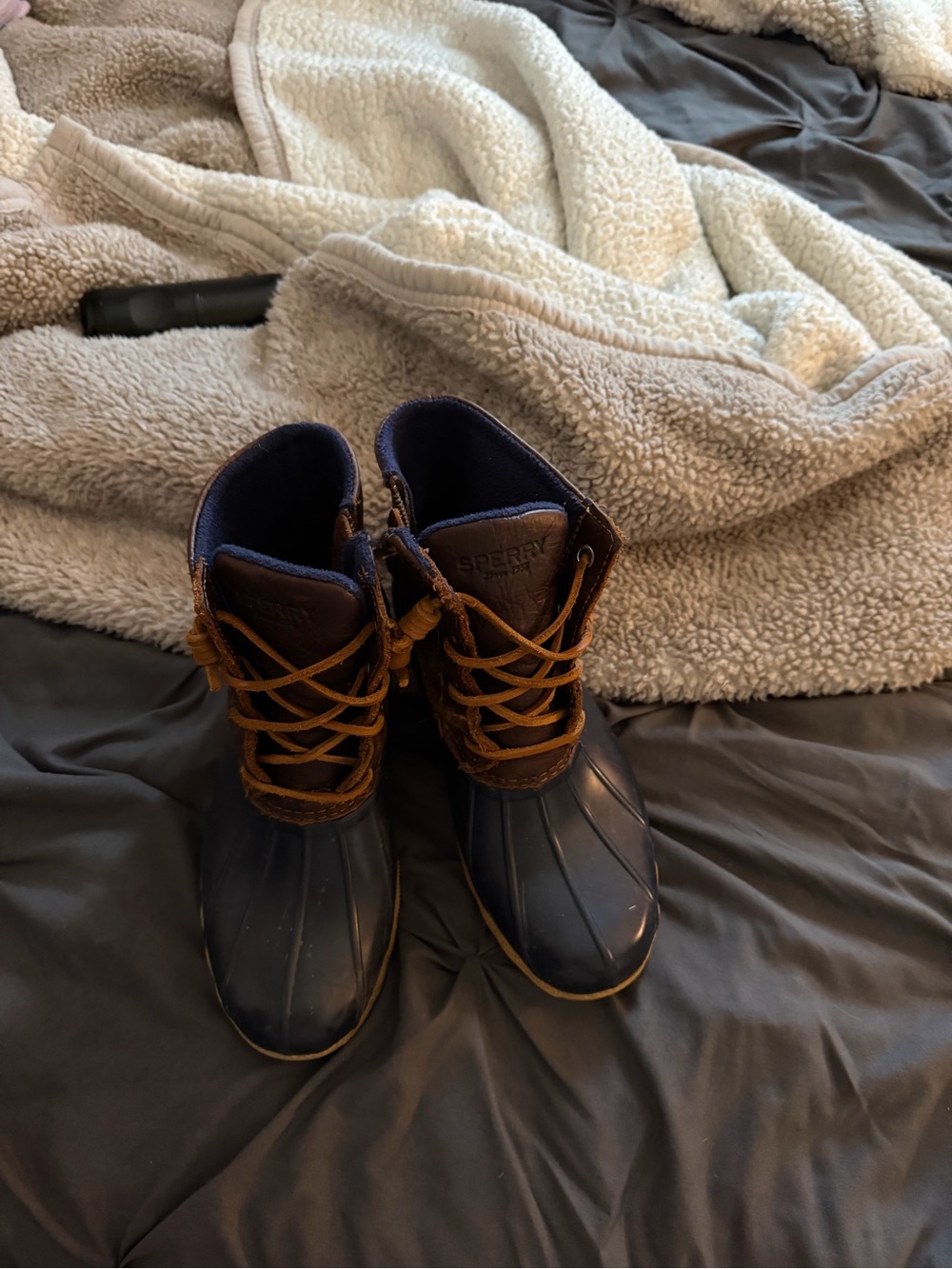 Sperry Navy Interior Lace-Up Shoe with Brown Trim